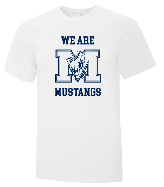 "We Are Mustangs" Vincent Massey Adult Cotton T-Shirt with Printed logo