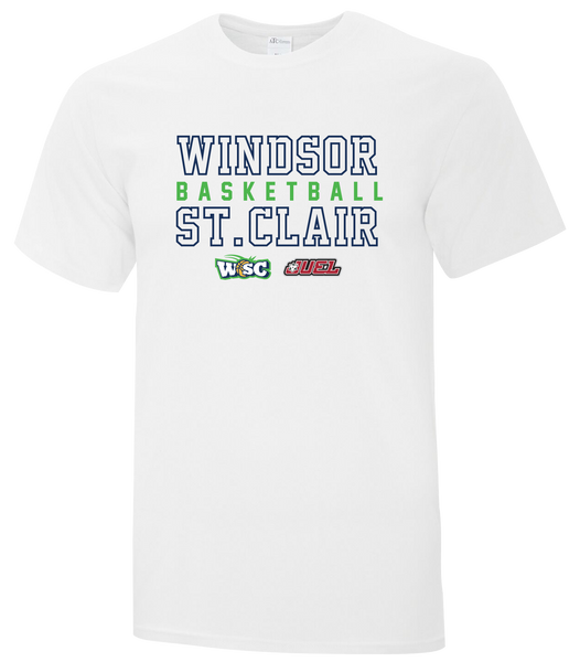 Windsor St. Clair Basketball Block Letters Adult Cotton T-Shirt with Printed logo