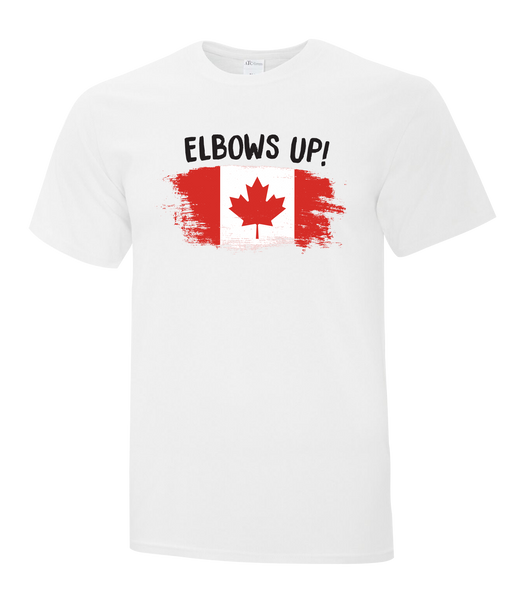 "Elbows Up Distressed" Youth Cotton T-Shirt with Printed Logo