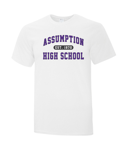 "Assumption High School Est. 1870" Adult Cotton T-Shirt with Printed Logo