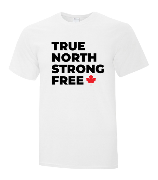 "True North Strong Free" Bold Adult Cotton T-Shirt with Printed logo