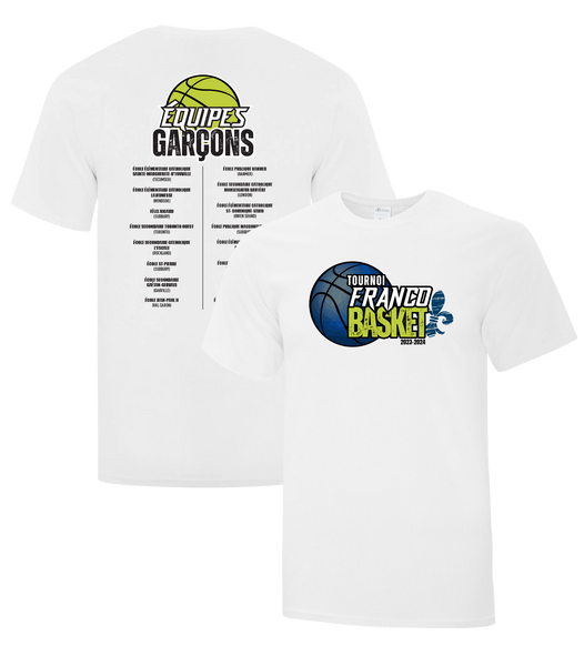 Tournoi Franco Basket 2023-2024 "Équipes Garçons" Adult Cotton Tshirt with Full Colour Logo