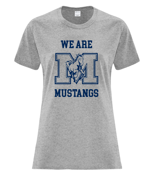 "We Are Mustangs" Vincent Massey Ladies Cotton T-Shirt with Printed Logo