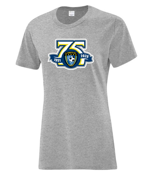 Caboto Soccer Club 75th Anniversary Crest Ladies Cotton T-Shirt with Printed Logo