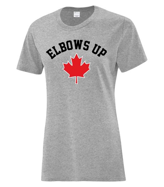 "Elbows Up" Ladies Cotton T-Shirt with Printed logo