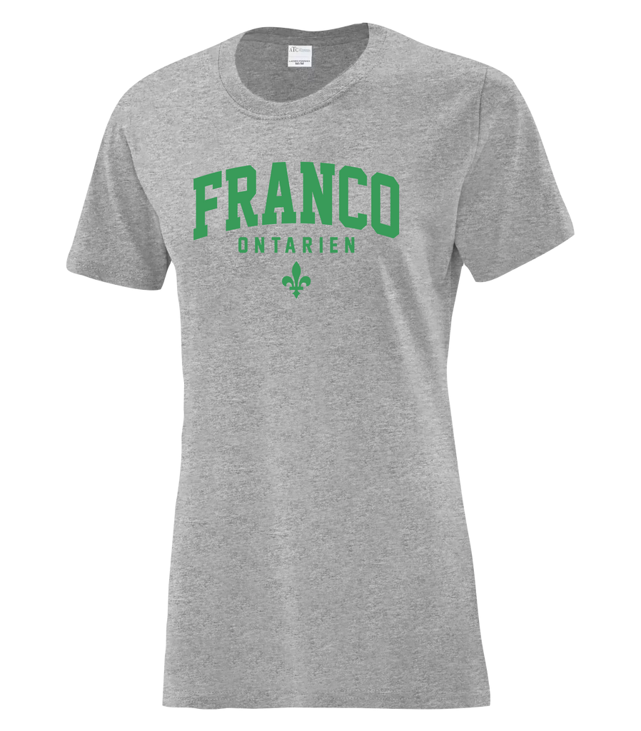 "Franco-Ontarien" Varsity Ladies Cotton T-Shirt with Printed logo