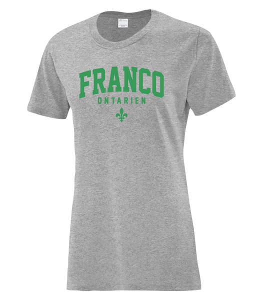 "Franco-Ontarien" Varsity Ladies Cotton T-Shirt with Printed logo