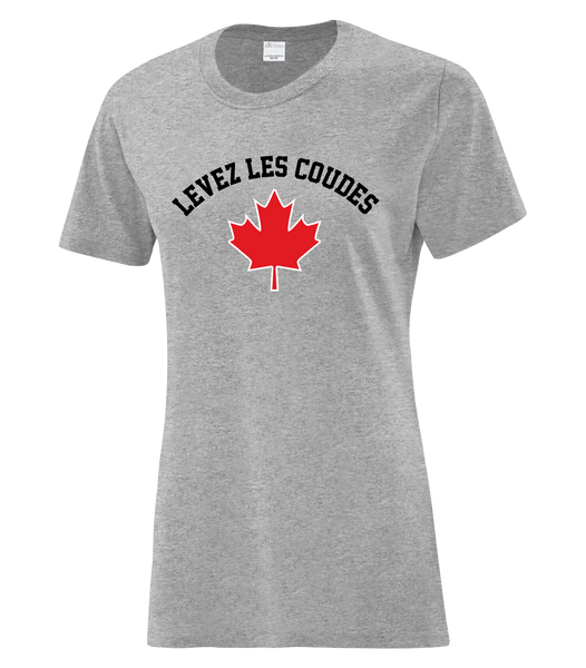 "Levez les Coudes" Ladies Cotton T-Shirt with Printed Logo