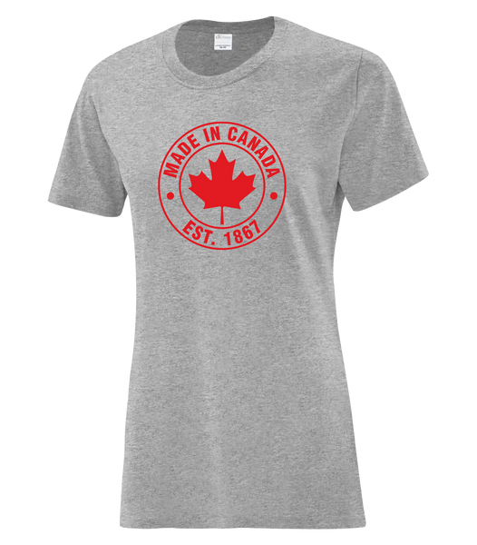 "Made In Canada, Est. 1867" Ladies Cotton T-Shirt with Printed logo