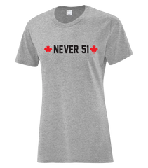 "Never 51" Ladies Cotton T-Shirt with Printed logo