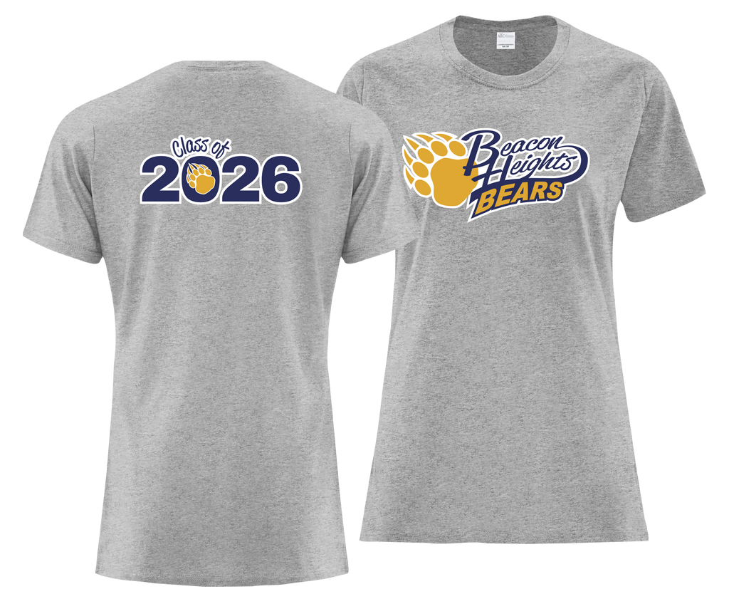 Beacon Heights 'Class of 2026' Ladies Cotton T-Shirt with Printed Front & Back Logos