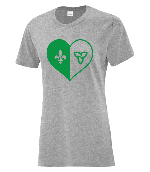 "Franco-Ontarien Heart" Ladies Cotton T-Shirt with Printed logo