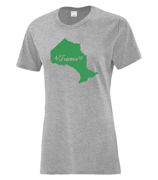 "Franco-Ontarien Map" Ladies Cotton T-Shirt with Printed logo