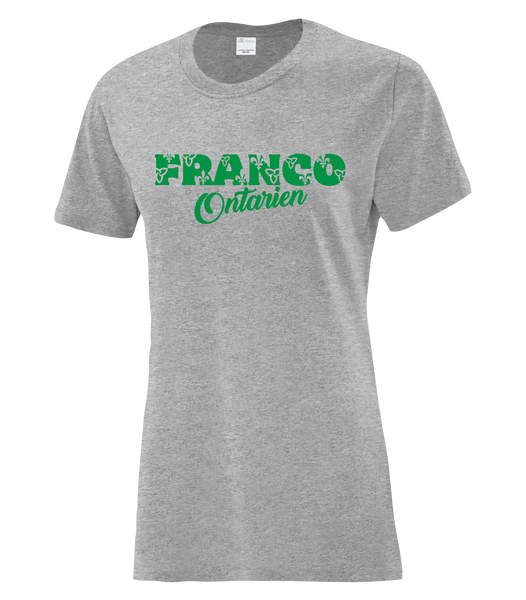 "Franco Script Ontarien" Ladies Cotton T-Shirt with Printed logo