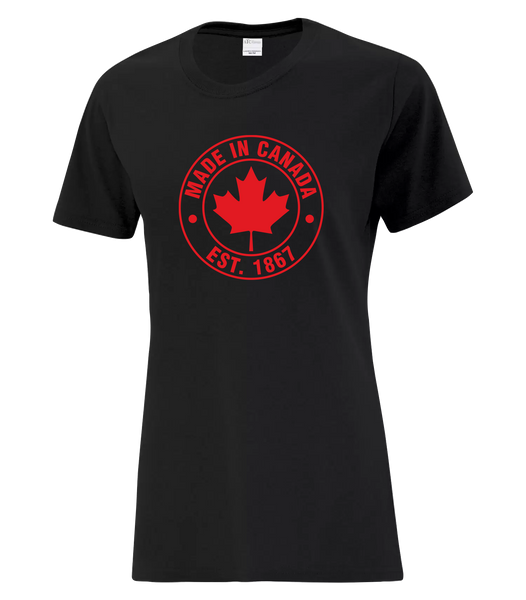 "Made In Canada, Est. 1867" Ladies Cotton T-Shirt with Printed logo