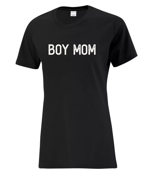 "Boy Mom" Ladies Cotton T-Shirt with Printed Logo