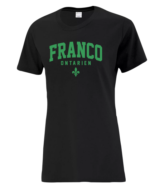 "Franco-Ontarien" Varsity Ladies Cotton T-Shirt with Printed logo