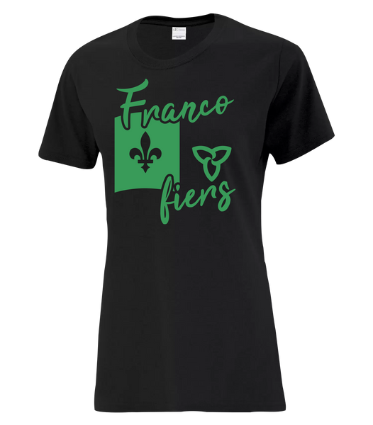 "Franco-Ontarien Flag Script" Ladies Cotton T-Shirt with Printed logo