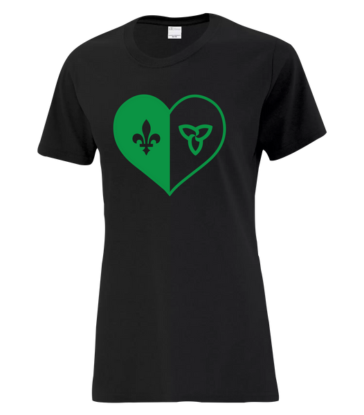 "Franco-Ontarien Heart" Ladies Cotton T-Shirt with Printed logo