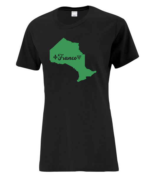 "Franco-Ontarien Map" Ladies Cotton T-Shirt with Printed logo