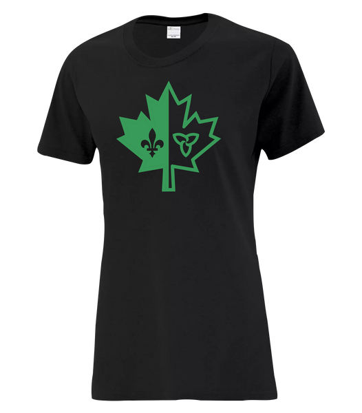 "Franco-Ontarien Maple Leaf" Ladies Cotton T-Shirt with Printed logo
