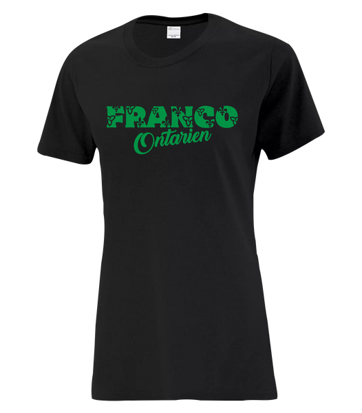 "Franco Script Ontarien" Ladies Cotton T-Shirt with Printed logo