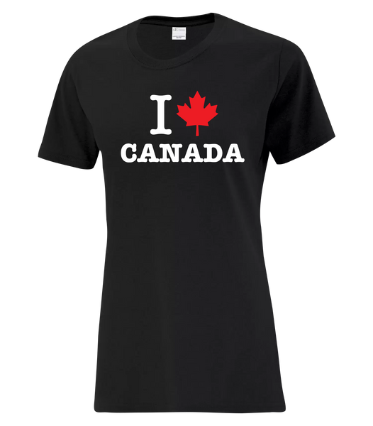 "I Maple Leaf Canada" Ladies Cotton T-Shirt with Printed Logo