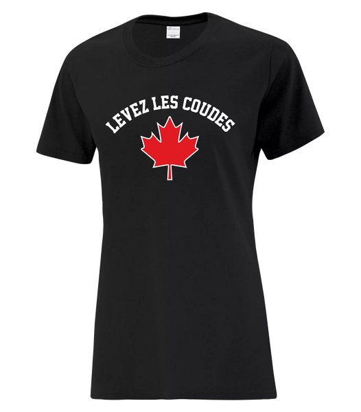 "Levez les Coudes" Ladies Cotton T-Shirt with Printed Logo