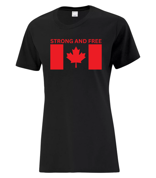 "Strong And Free" Ladies Cotton T-Shirt with Printed logo