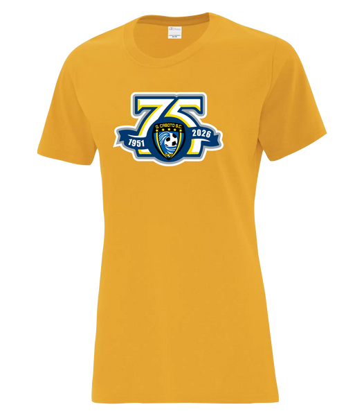 Caboto Soccer Club 75th Anniversary Crest Ladies Cotton T-Shirt with Printed Logo