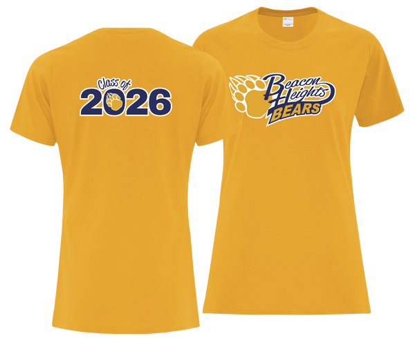 Beacon Heights 'Class of 2026' Ladies Cotton T-Shirt with Printed Front & Back Logos