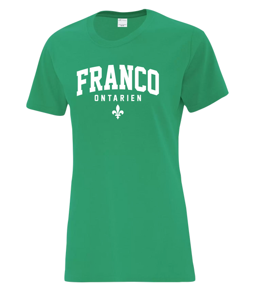 "Franco-Ontarien" Varsity Ladies Cotton T-Shirt with Printed logo