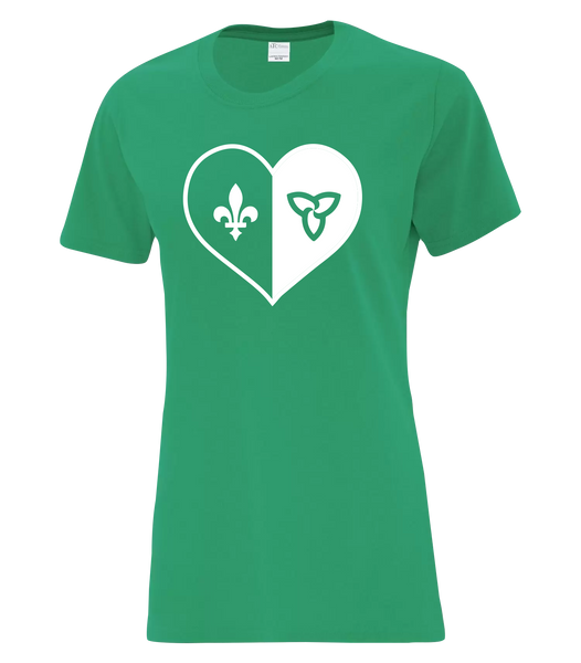 "Franco-Ontarien Heart" Ladies Cotton T-Shirt with Printed logo