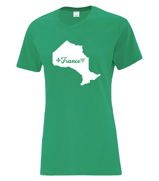 "Franco-Ontarien Map" Ladies Cotton T-Shirt with Printed logo