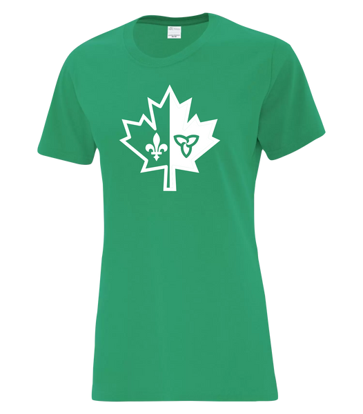 "Franco-Ontarien Maple Leaf" Ladies Cotton T-Shirt with Printed logo
