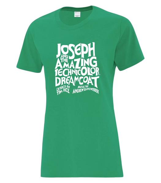 "Joseph and the Amazing Technicolor Dreamcoat" Ladies Cotton T-Shirt with Printed Logo