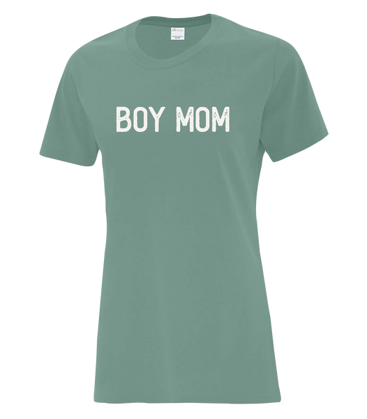 "Boy Mom" Ladies Cotton T-Shirt with Printed Logo