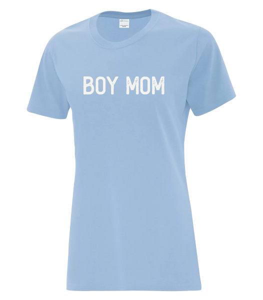 "Boy Mom" Ladies Cotton T-Shirt with Printed Logo
