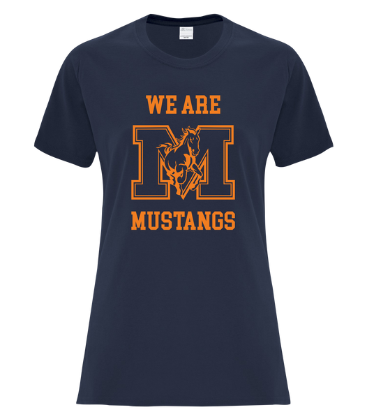 "We Are Mustangs" Vincent Massey Ladies Cotton T-Shirt with Printed Logo