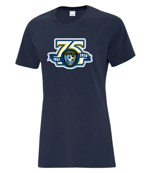 Caboto Soccer Club 75th Anniversary Crest Ladies Cotton T-Shirt with Printed Logo