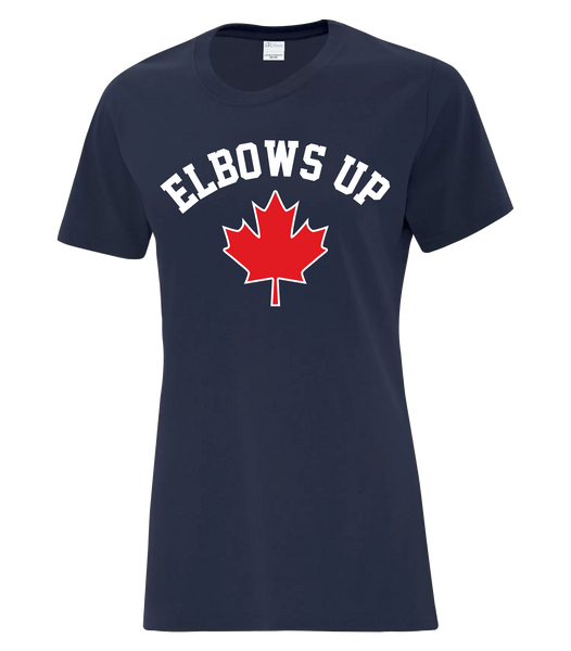 "Elbows Up" Ladies Cotton T-Shirt with Printed logo