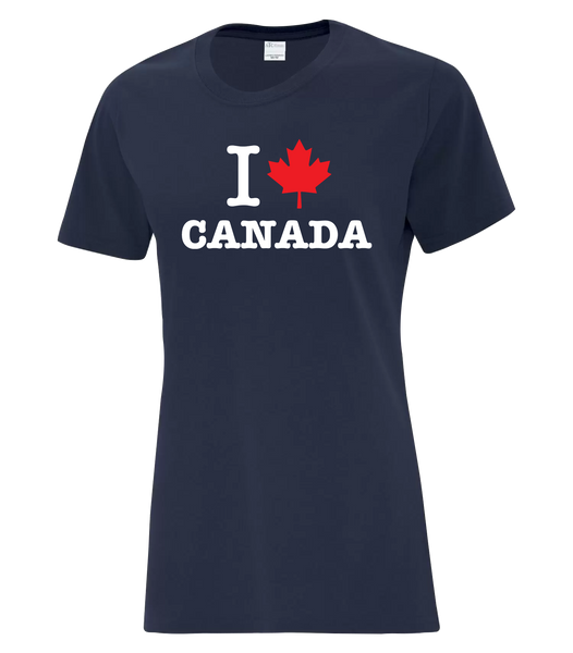 "I Maple Leaf Canada" Ladies Cotton T-Shirt with Printed Logo