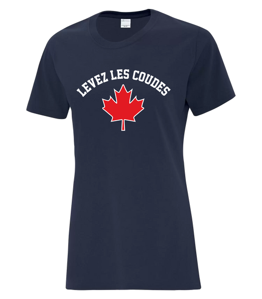"Levez les Coudes" Ladies Cotton T-Shirt with Printed Logo