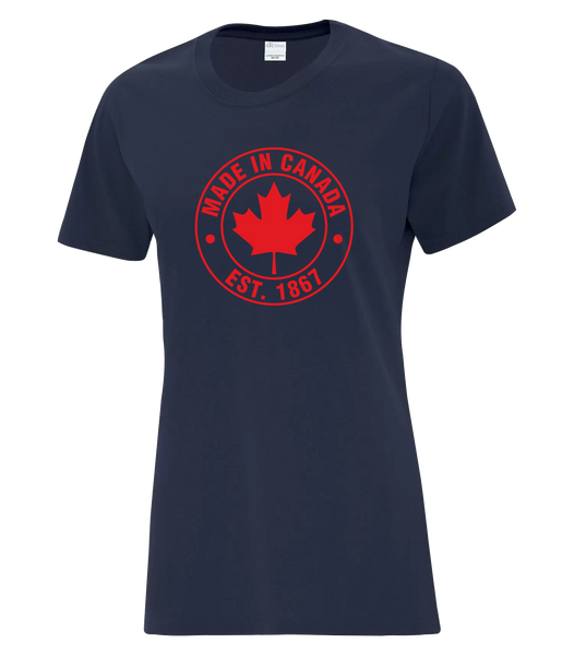 "Made In Canada, Est. 1867" Ladies Cotton T-Shirt with Printed logo