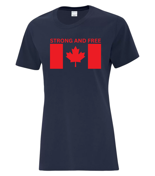 "Strong And Free" Ladies Cotton T-Shirt with Printed logo