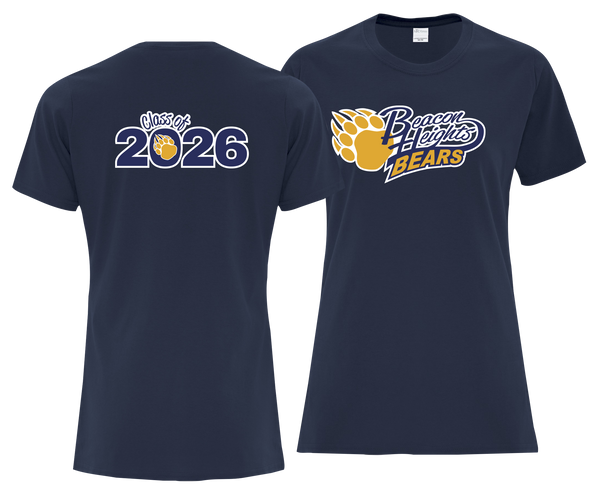 Beacon Heights 'Class of 2026' Ladies Cotton T-Shirt with Printed Front & Back Logos