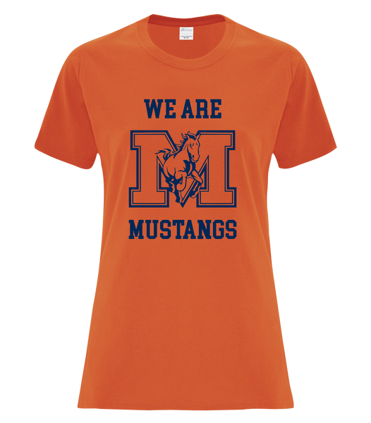 "We Are Mustangs" Vincent Massey Ladies Cotton T-Shirt with Printed Logo