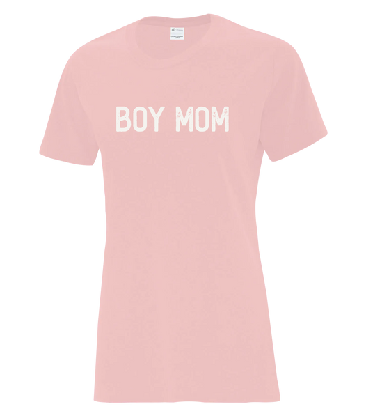 "Boy Mom" Ladies Cotton T-Shirt with Printed Logo