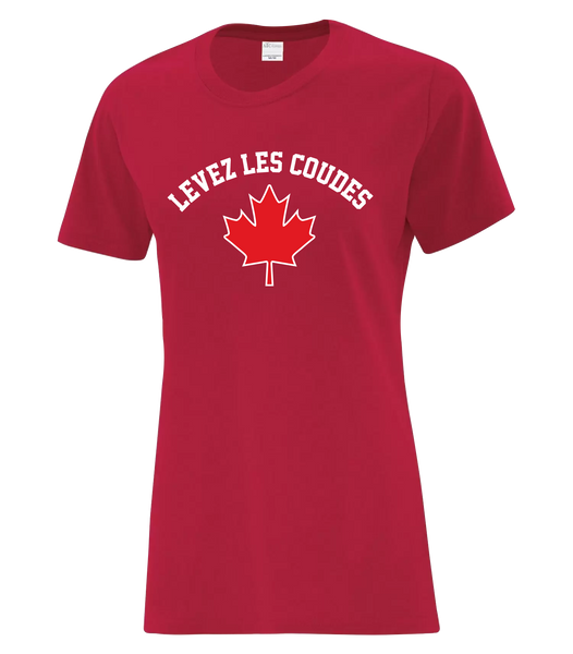 "Levez les Coudes" Ladies Cotton T-Shirt with Printed Logo