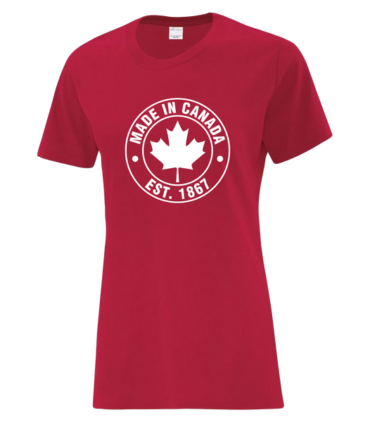 "Made In Canada, Est. 1867" Ladies Cotton T-Shirt with Printed logo